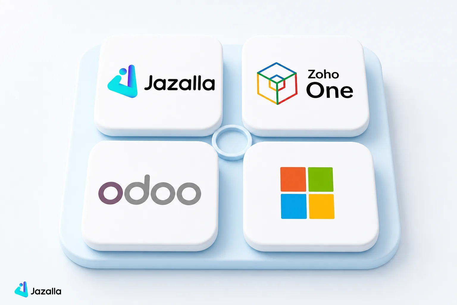 Four business-management platforms represented by light abstract modules